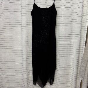 Chic Asymmetrical Black Dress with Spaghetti Straps